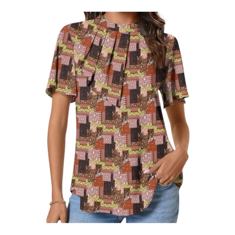 Bishuige Women’s Size 2XL Multicolor Patchwork Shirt